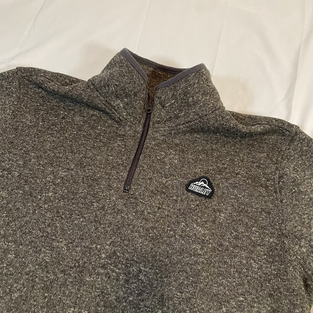 Hurley Mens XL Quarter Zip Pullover Fleece Lined Sweater Charcoal Grey Heather